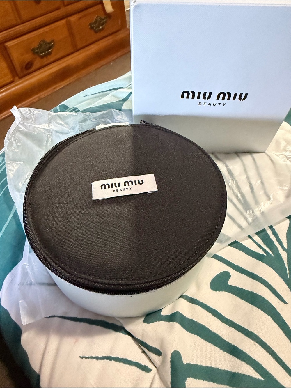 Miu Miu Black and White Round Cosmetic Case